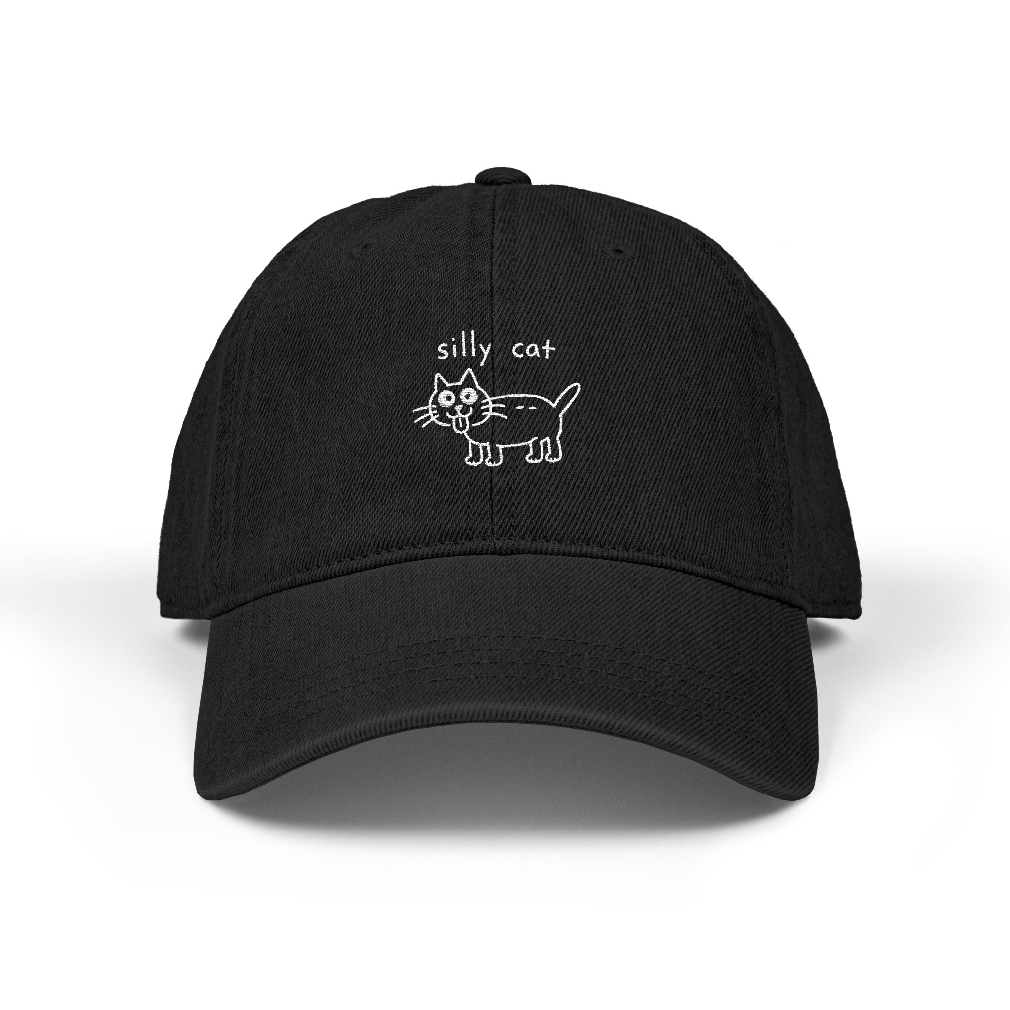 Embroidered 'silly cat' Denim Hat — Cute Cartoon Cat Baseball Cap