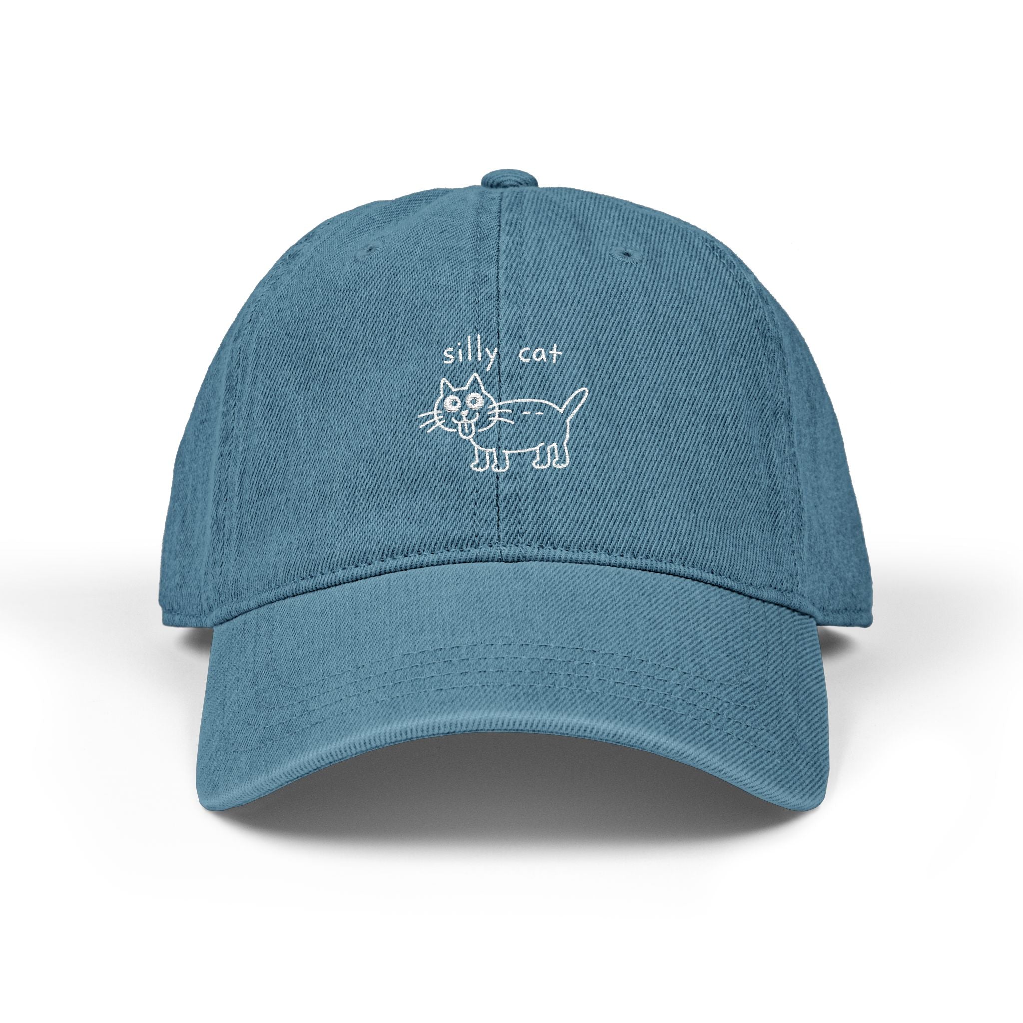 Embroidered 'silly cat' Denim Hat — Cute Cartoon Cat Baseball Cap