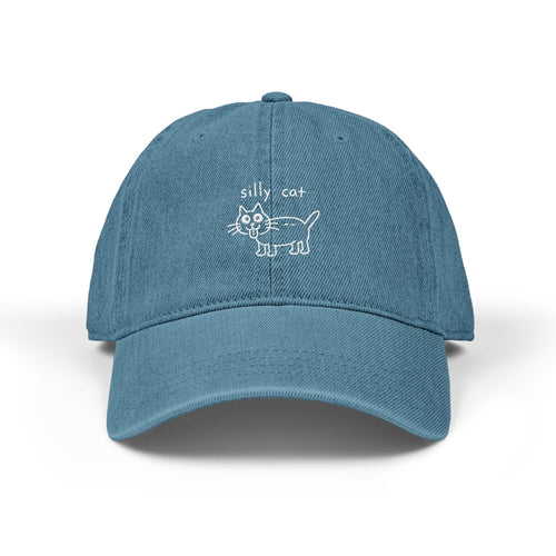 Embroidered 'silly cat' Denim Hat — Cute Cartoon Cat Baseball Cap